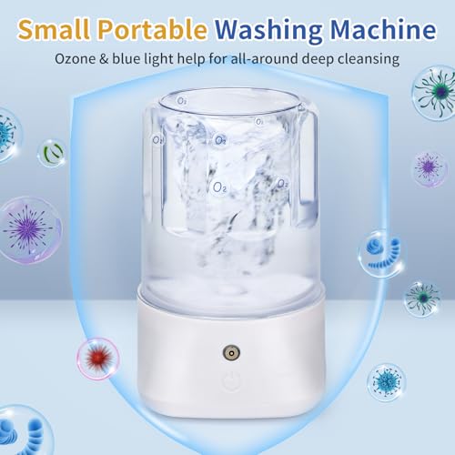 Image of Mini Portable Washing Machine - USB Rechargeable 1L Small Washer with 2 Modes Deep Cleaning for Underwear, Socks & Baby Clothes, Compact Travel Laundry for Apartment, Dorm, Camping, White