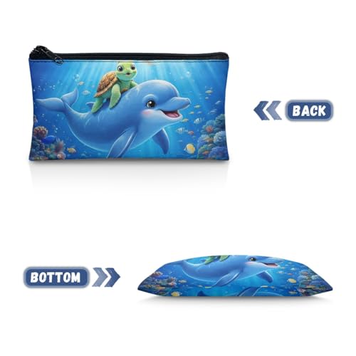 Image of Turtle Pencil Cae Pouch Toddlers Blue Dolphin School Pen Holder with Sturdy Zipper Kids Pencil Box for Stationery Sorage Kindergarten Opening Gifts