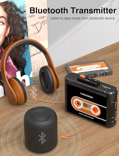 image for Gracioso Bluetooth Cassette Tape Player with 1100mAH Rechargeable Batt