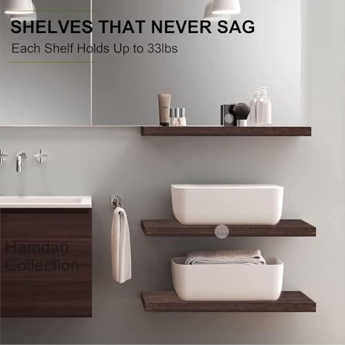 Image of Hamdan Collection Floating Shelves, 24 Inch Wall Shelf Set of 2, Rustic Wood Shelves for Wall Storage, Wall Mounted Wooden Display Shelf for Bathroom Bedroom (Brown 17, S3 17 Inch B)