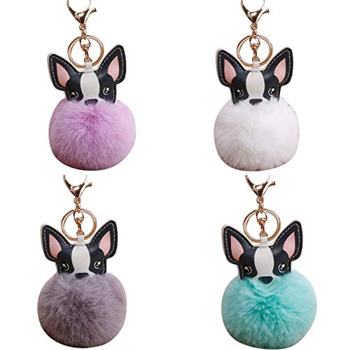 MINI Boutique Pompon Français Bouledogue Porte-clés Fluffy Faux Fur Ball Chien Porte-clés Charme En Cuir Porte-clés Femmes Sac Voiture Porte-clés Cover