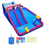 GIANTEX 2 en 1 Chateau Gonflable Exterieur, Aire de Jeux Gonflable avec Double Toboggan Aquatique, Mur d'escalade, Piscine, Canons&Panier Basket, pour Enfants 3 12 Ans, 646x418x211CM