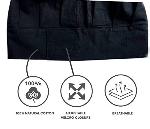 Pet-Jos Chef Kochmütze Unisex Kochmütze aus Baumwolle Küche Hotel Restaurant Gastro-Hüte Einstellbar für Männer, Frauen, Kochen, Schwarz