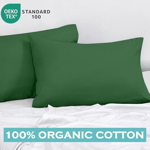Image of ROYALE LINENS 300 Thread Count 100% Long Staple Combed Cotton Pillowcases Set of 2 - Ultra Soft - King Bed Pillow Cover - 20 inchx40 inch - Breathable, Cool & Crisp Percale Pillow Cases (King, Hunter Green)