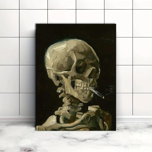 Squelette avec cigarette toile imprimée cadre noir pour tableau homme