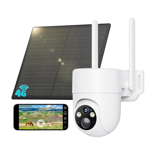 SEHMUA 4G LTE Security Camera NO Wifi with SIM Card 2K HD CCTV Camera Outdoor Wireless 4G Solar Security Camera with Human Identification Detection Night Vision 2 Way Talk IP66 Color White