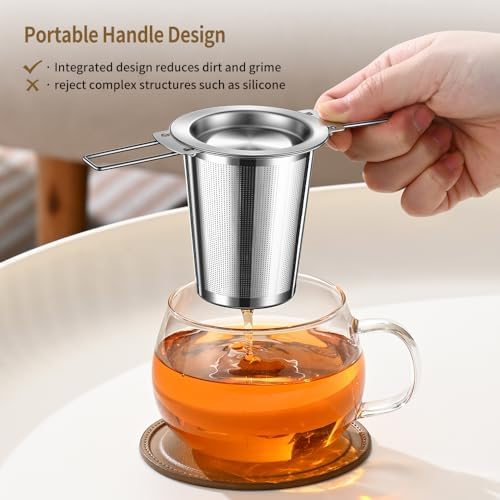 2Pack Long-Handled Tea Strainer, BOMANSI BOMS Stainless Steel Tea Infuser Basket Sitting in Mugs, Tea Infusers for Loose Tea, Fine Mesh Tea Diffuser Tea Strainers Filters, Tea Steeper for Leaf - Thumbnail 3