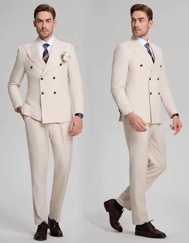 Men's Linen Suit Slim Fit 2 Piece Suits Double Breasted Suits Wedding Prom Tuxedos Business Casual Suit2