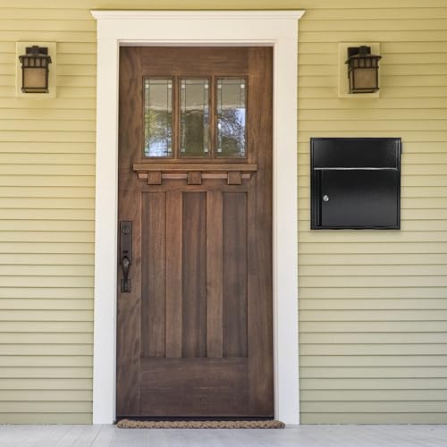 Image of Large Wall Mount Mailbox with Lock and Outgoing Mail Flag, Rainproof | 14.8 inch x 6.9 inch x 15.4 inch, Steel Locking Security, For House Outside, Number Stickers Included, Black
