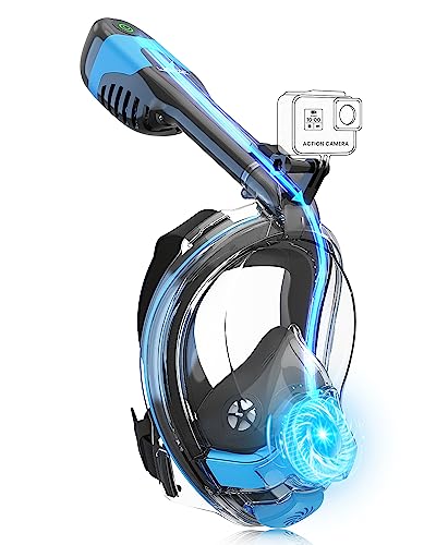 Máscara de snorkel facial completa para adultos LIFXIZE con sistema de respiración sin electricidad, vista panorámica 180°, anti-vaho, anti-fugas y soporte para cámara