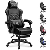 GTPLAYER Gaming Chair, High Back Leather Computer Game Chair with Footrest, Ergonomic Height Adjustable Office Chair with Removable Cover and Lumbar Support for Gaming and Work (Black)
