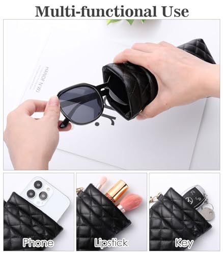 Image of MoKo Squeeze Top Glasses Pouch, Portable Leather Soft Sunglasses Case Anti-Scratch Eyeglasses Bag Goggles Sleeve