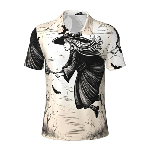 Polo Halloween homme imprimé sorcière volante en tissu doux et extensible pour un confort absolu