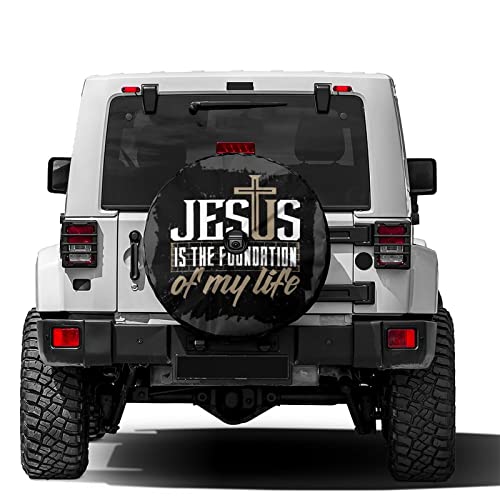 Image of Jesus Spare Tire Cover with Backup Camera Hole Wheel Tire Cover Fit Trailer, RV, SUV and Many Vehicle 17inch
