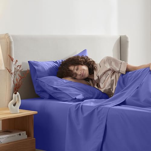 Image of Nestl Split King Bed Sheet Set - Royal Blue - 5-Piece Deep Pocket | Instantly Soft, Night-One Ready (No Wash Required). Fits 16-Inch Deep Pockets, 360-Degree Elastic Grip