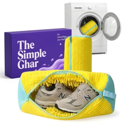 Image of Shoe Laundry Bag for Washing Machine, Reusable Zipper Plush Pouch for Sneakers, Delicates and Toys, 39cm, Yellow