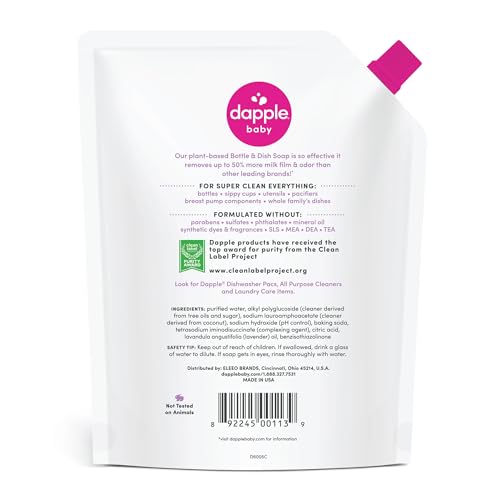 Image of Dapple Baby Lavender Bottle & Dish Soap Refill Pouch - (2 Pack) 33.8 fl oz - Plant-Powered Cleaner for Baby Bottles, Pump Parts, and Sippy Cups