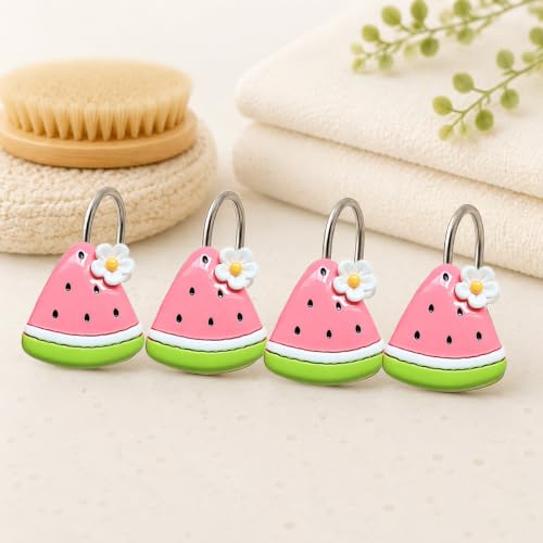 Image of Watermelon Shower Curtain Hooks 12 Pack Resin Cute Bathroom Hooks | Cute watermelon design resin shower curtain hooks, 12 pack, durable, smooth finish, adds fun bathroom decor style