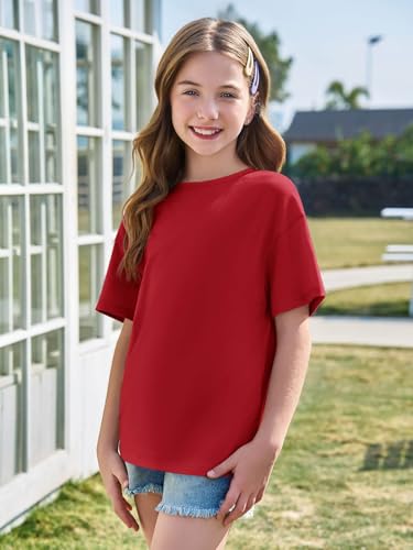 Image of Haloumoning Girls Short Sleeve T-Shirts | Kids, Summer,Girls shirts,Oversized t shirts,Girls T-Shirts,Oversized Tops, Casual Crewneck, Basic Tees 5-14Y