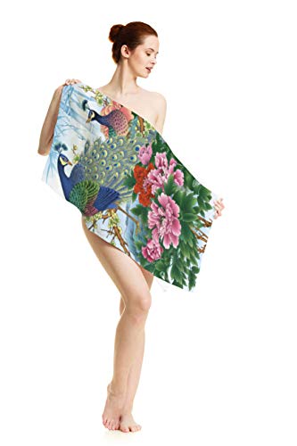 Ofloral Peacock And Peony Flower Hand Towels Cotton Washcloths, Two Beautiful Peacock Rest On Stone And Branch Comfortable Soft Towels For Bathroom Spa Gym Yoga Beach Kitchen,Hand Towel 15X30 Inch #TOP7