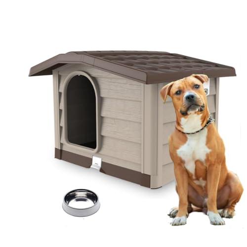Firmadigaranzia Cuccia per Cani di Taglia Grande con Tetto | Cuccia per Cani L ed XL di Alta Qualità per Esterno, Beige, 110 x 94 x 77 cm