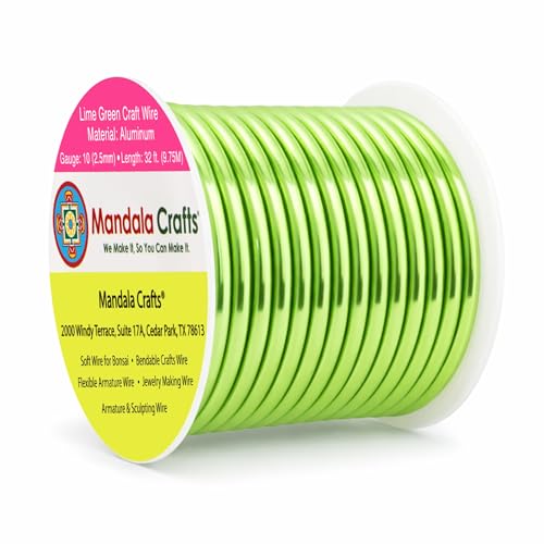 Image of Mandala Crafts 10 Gauge Anodized Aluminum Craft Wire for Jewelry Making - 32 FT Colored Flexible Lime Green Wire - Bendable for Bonsai Armature Crafting Sculpting