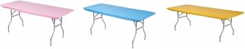Kwik-Covers Rectangular Fitted Plastic Table Covers, Bundle of 3 Pink, Light Blue, Yellow, 6 x 30"