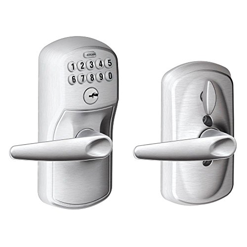 One-Day Sale: Up to 60% Off Schlage FE595 PLY 626 JAZ Plymouth Design Keypad Entry with Jazz Levers, Satin Chrome