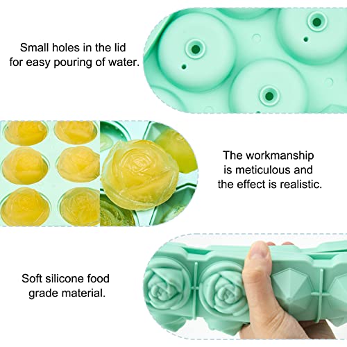 Beautychen 3D Rose Ice Cube Mold And Diamond Ice Mold Silicone Large Ice Ball Maker Make 6 Cute Flower And 6 Diamond Shape Ice Rubber Fun Big Ice Ball Maker For Whiskey, Cocktails And Homemade (Green) #TOP2