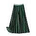 Ladies Fashion Casual Solid Color High Satin Pleated Skirt Matching Half Skirt Sleeveless V Neck Tie Waist (Green, M)