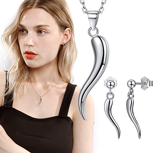 U7 Italian Horn Necklace for Men Women,Stainless Steel/Black/Gold Horn Necklace,Lucky Amulet Cornicello Pendant3