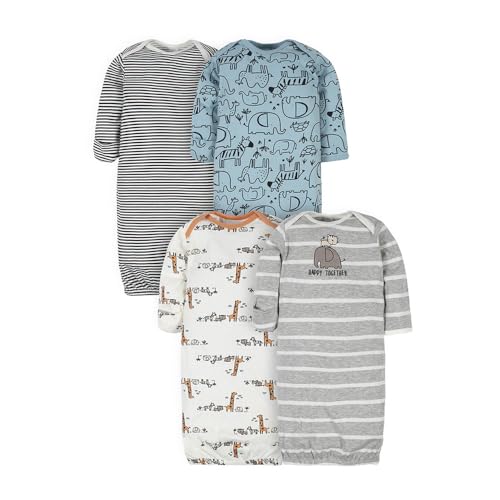 Image of Gerber Baby Girls 4-Pack Sleeper Gown - Soft Cotton Newborn Nightgowns, Elastic Hem Sleepwear Set for Infant Girls