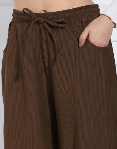Image of Selvia Women's Brown Solid Trouser with Pocket, Comfort Fit Casual Pants