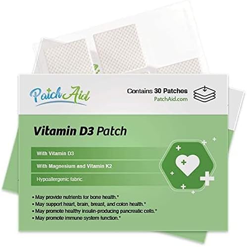 Patch Aid Vitamin D3-30 Daily Topical Patches. 100% Natural & Vegan. Allergy & Filler Free. High Absorption and More bioavailable. Suitable for Sensitive stomachs & bariatric.