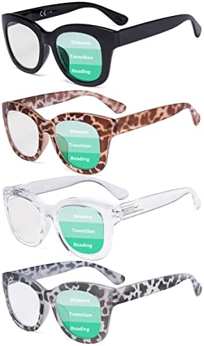 Eyekepper 4-Pack Oversized Progressive Multifocus Reading Glasses Women Blue Light Blocking No Line Trifocal Readers