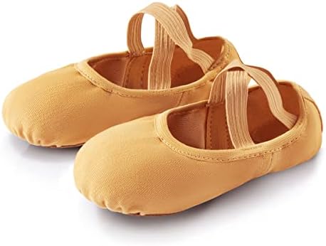 URDOGSL Girls Ballet Shoes Stretch Canvas Dance Slippers Split Sole No-Tie Dance Shoes for Toddler/Little Kid/Big Kid(Camel Color,11.5)