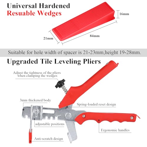 Zuglaschen für 20mm Fliesen-Fliesen Nivelliersystem 3mm Fugenbreite Verlegehilfe 300 Erhöhte Zuglaschen Clips + 100 Keile + 1 Zange für Fliesendicke 15-23mm Fliesenverlegehilfe für Wänden und Böden