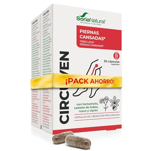 Soria Natural Circuven - Alivio Piernas cansadas, Favorece la Circulación de Retorno - Castaño de Indias, Ciprés, Hamamelis, Rusco - 2x30caps (60 cápsulas)