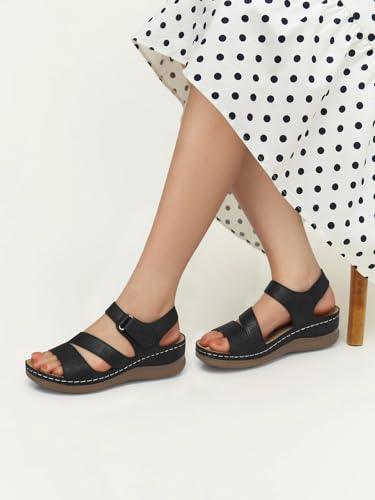 SHIBEVER Women's Wedge Sandals Platform: Comfortable Dressy Arch Support Ankle Strap - Summer Open Toe Women Sandals4