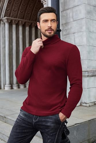 Image of COOFANDY Men's Ribbed Turtleneck Sweater Casual Basic Long Sleeve Knitted Pullover Sweater