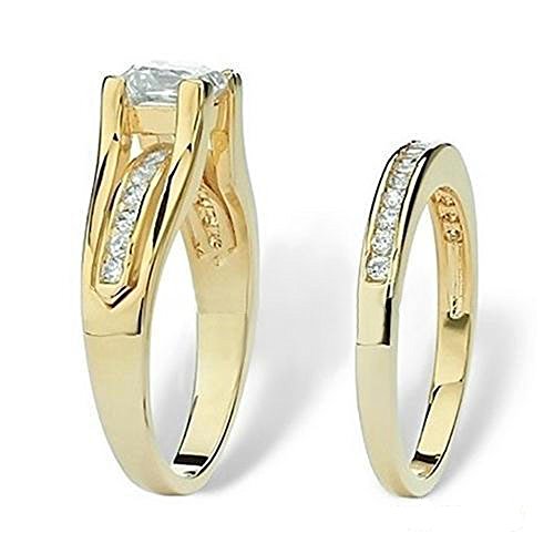 Marimor Jewelry His and Her 14K Gold Plated Stainless Steel 3 Piece Wedding Engagement Ring and Men's Band Set3