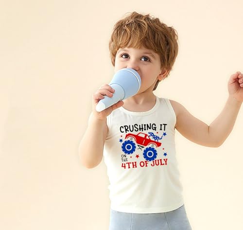 Image of 4th of July Tank Tops Boys Girls American Flag Shirts Kids Patriotic USA T-Shirt Cotton Sleeveless Tees Tops 1-7T
