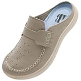 BARERUN Slip on Shoes Women Comfortable Slip Resistant Orthopedic Disable Shoes Nurse Garden Cushion Travel Slide Sandals Beige 10 Wide