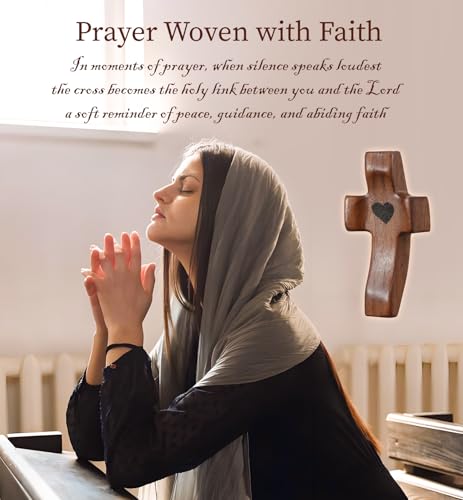 50Pcs Wooden Cross Bulk Worry Cross with Organza Gift Bags Handcrafted Solid Walnut Pocket Cross My Heart Prayer Stress Relief Christian Faith Encouragement Gifts for Church Easter Religious Sharing — view 4