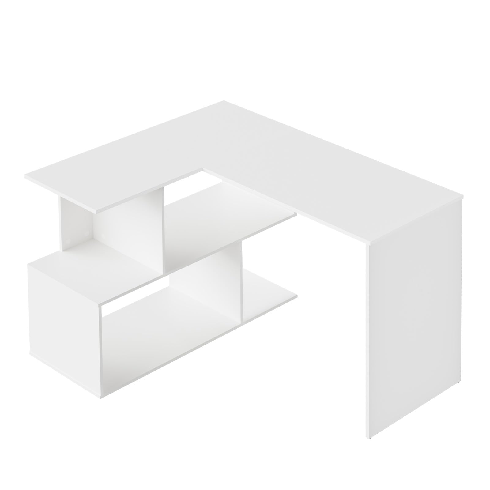 WOLTU Escritorio en Forma L, Mesa Esquinera Escritorio, Blanco | Con Estantes Abiertos, 120x100x75 cm, para Estudio, Oficina en Casa, Gaming y Trabajo