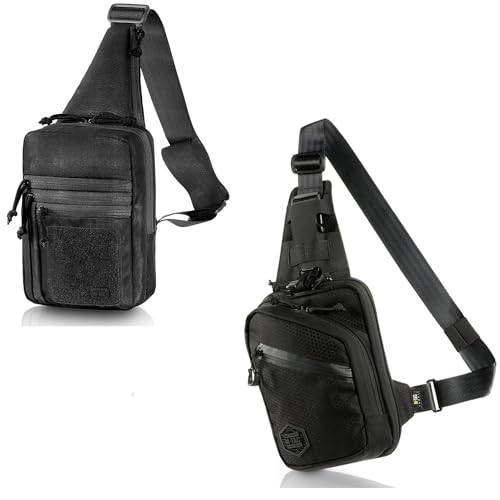 M-Tac Tactical Carry Combo Shoulder Chest Pack for Concealed Handgun (Black) + Elite Sling Bag Hexagon - EDC Tactical Crossbody Concealed Carry CCW Chest Pack (Black HEX)