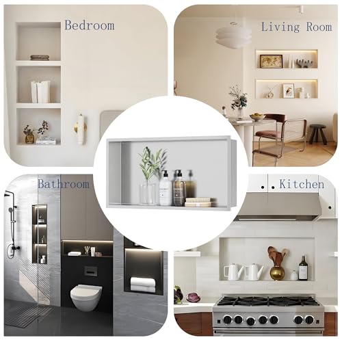 Neodrain Shower Niche, Insert Bathroom Storage Shower Shelf, Stainless Steel Recessed Wall Niche No Tiled Recessed Cabinet Waterproof for Shower Storage(Brushed,24"x12") by Neodrain - Image 7