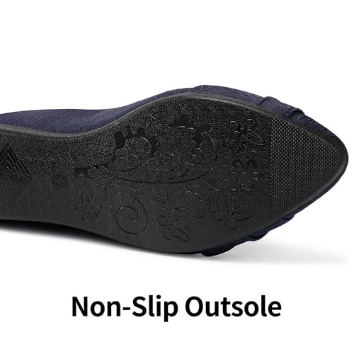 Image of Aomigoct Comfortable Dressy Flats for Women: Cushioned Insole & Lightweight for All-Day Office Comfort - Slip On & Foldable for Working Professional with Bow