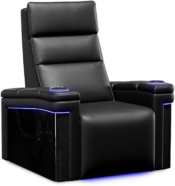 Valencia Monza Carbon Fiber Home Theater Seating | Premium Matte Semi-Aniline Nappa 15000 Nappa Leather, Power Lumbar, Headrest and Recline Single, Carbon Black