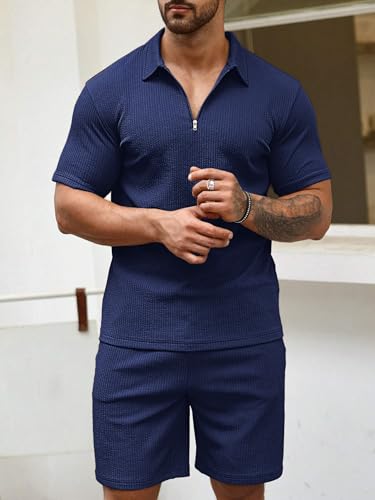 Image of Vogaan Men's Premium Cotton Blend Pyjama Set | Stylish Solid Polo Tshirt and Shorts | Casual Night Suit Wear Set for Man | Summer Co-ords Set with Shorts | Comfortable Nightwear & Loungewear
